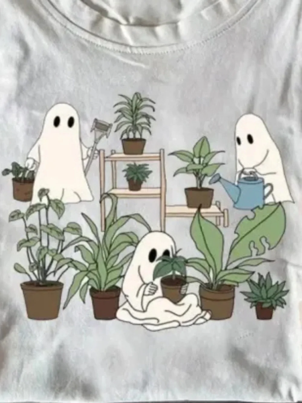 Funny Ghost Garden Graphic Tee - White Style Halloween